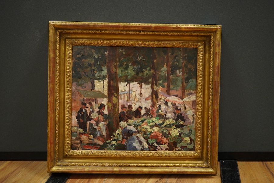 French impressionist, oil on board, Market sellers, unsigned, 31 x 33cm, ornate gilt framed. Condition - good